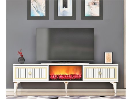 HANAH HOME TV polica Flame Fireplace White Gold