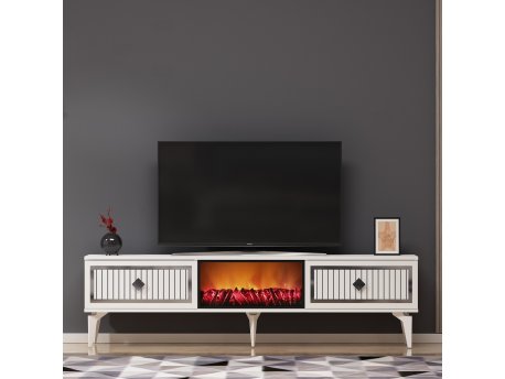 HANAH HOME TV polica Flame Fireplace White Silver