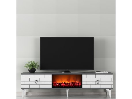 HANAH HOME TV polica Varna Fireplace White Anthracite