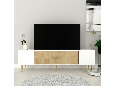 HANAH HOME TV polica Dekol2 White Sapphire Oak Gold