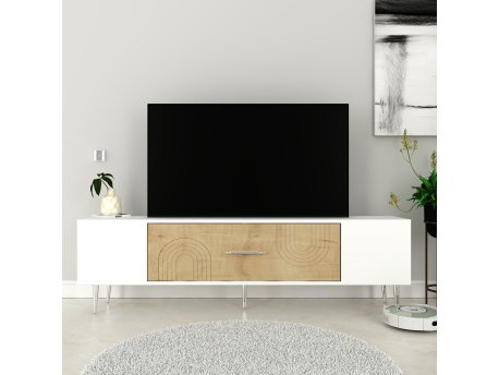 HANAH HOME TV polica Dekol2 White Sapphire Oak Silver