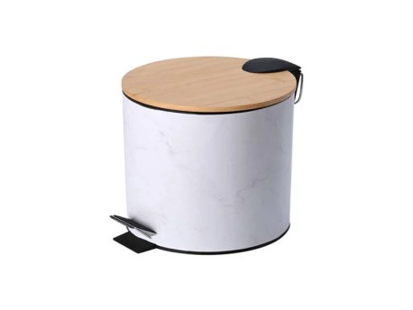 ESTIA Kanta za otpatke metal bambus sa pedalom (5L MERMER BELA)
