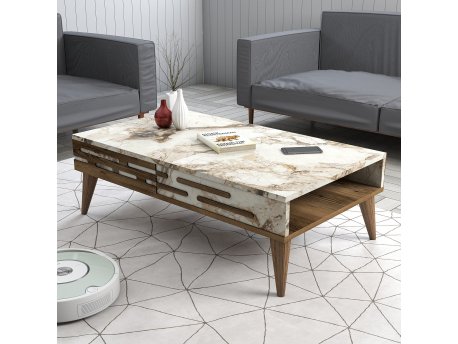 HANAH HOME Sto za dnevnu sobu Valensiya Walnut White Marble