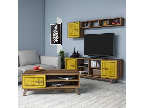 HANAH HOME Set za dnevnu sobu Ayla Walnut Yellow