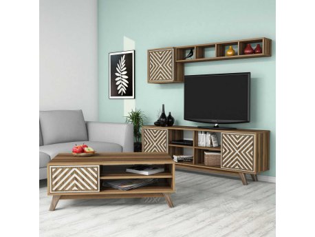 HANAH HOME Set za dnevnu sobu Inci Walnut Cream