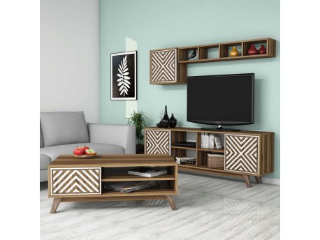 HANAH HOME Set za dnevnu sobu Inci Walnut White