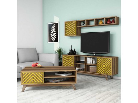 HANAH HOME Set za dnevnu sobu Inci Walnut Yellow