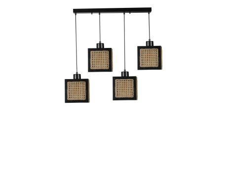 OPVIQ Kumsal 4 Lu Sıralı Siyah Rattan Avize luster