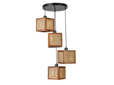 OPVIQ Kumsal 4 Lu Tepsili Ceviz Rattan Avize luster