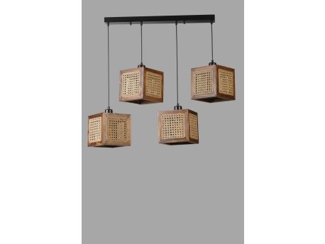 OPVIQ Kumsal 4 Lu Sıralı Ceviz Rattan Avize luster