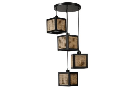 OPVIQ Kumsal 4 Lu Tepsili Siyah Rattan Avize luster