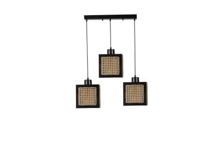 OPVIQ Kumsal 3 Lu Sıralı Siyah Rattan Avize luster