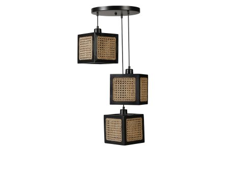 OPVIQ Kumsal 3 Lu Tepsili Siyah Rattan Avize luster