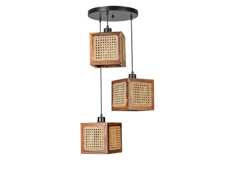 OPVIQ Kumsal 3 Lu Tepsili Ceviz Rattan Avize luster