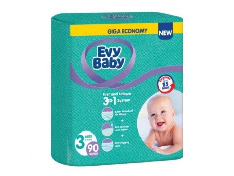 EVY BABY Pelene Giant 3 Midi 5-9kg 90kom 3 u 1