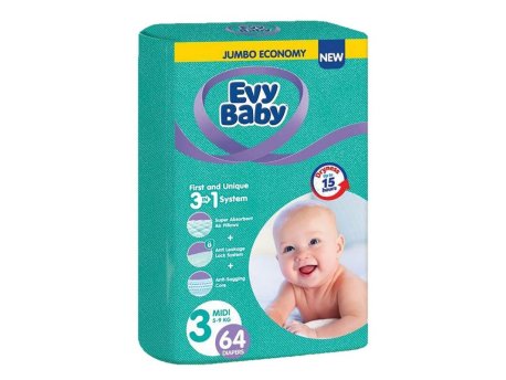 EVY BABY Pelene Jumbo 3 Midi 5-9kg 64kom 3 u 1