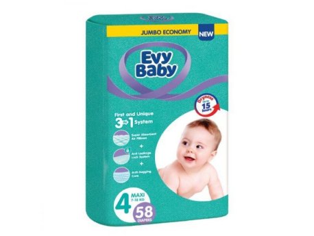 EVY BABY Pelene Jumbo 4 Maxi 8-18kg 58kom 3 u 1