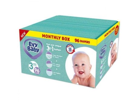 EVY BABY Pelene Box 3 Midi 5-9kg - 96 kom 3u1