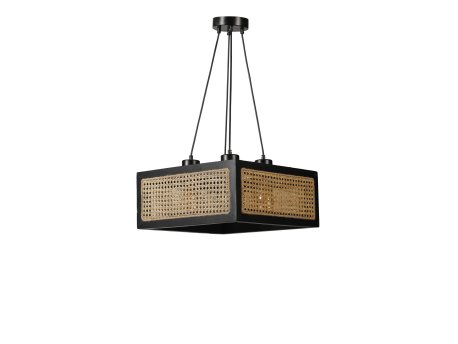 OPVIQ Kumsal Kare 4 Lu Siyah Rattan Avize luster