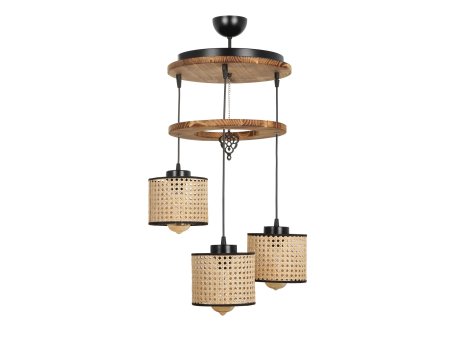 OPVIQ David 3 Lu Tepsili Yanık Rattan Abajurlu Sarkıt luster