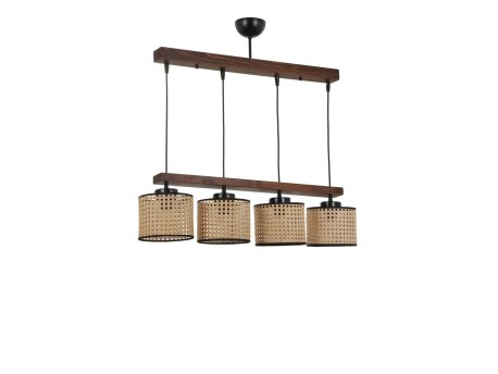 OPVIQ David 4 Lu Sıralı Ceviz Rattan Abajurlu Sarkıt luster