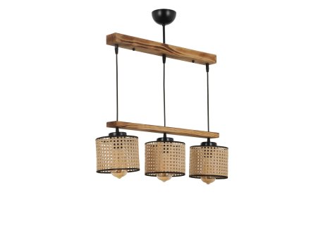 OPVIQ David 3 Lu Sıralı Yanık Rattan Abajurlu Sarkıt Drveni luster