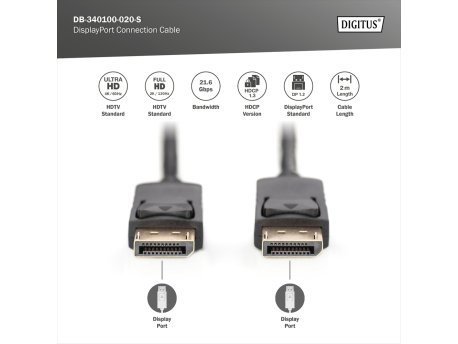 DIGITUS Kabl Display port na Display port 1.2 4K 2m crni