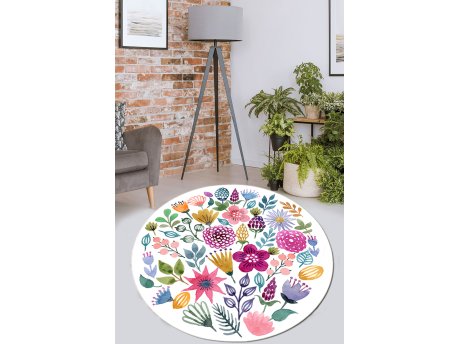 Conceptum Hypnose Drenaj Okrugli tepih sa cvetnim printom 100 cm (286CHL6445)