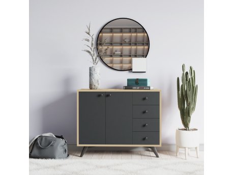 HANAH HOME Waga Oak Anthracite komoda
