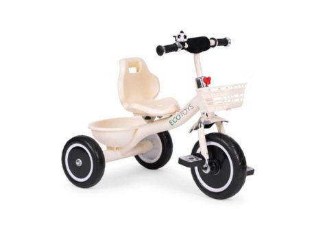 ECO TOYS Tricikl sa neklizajuim rukohvatima, zvoncem i korpom, Beige