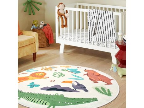 Conceptum Hypnose Okrugli beli tepih sa printom za decu Woopamuk 109 110 x 110 (625HFT2292)