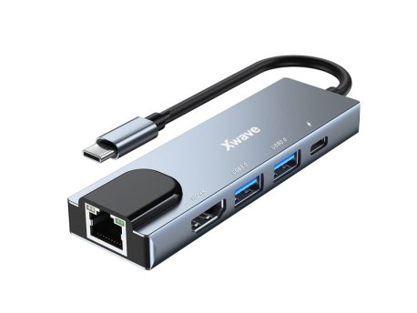 Xwave Xwave 5 in1 adapter TIP-C na HDMI/USB3.0/PD/RJ-45/Port replikator