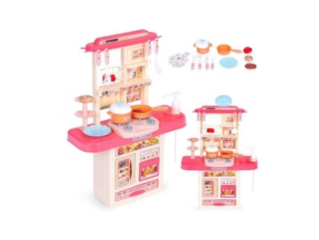 ECO TOYS Decija kuhinja sa zvukom, LED svetlom, sudoperom i 10 dodataka roze