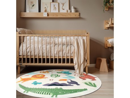Conceptum Hypnose Okrugli beli tepih sa printom Woopamuk109 130 x130 (625HFT2294)