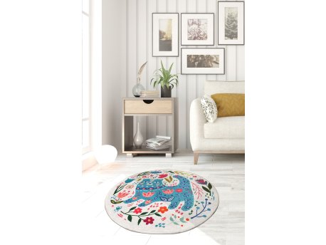 Conceptum Hypnose Okrugli beli tepih za decu Blue Cats 140 cm (882CHL1647)