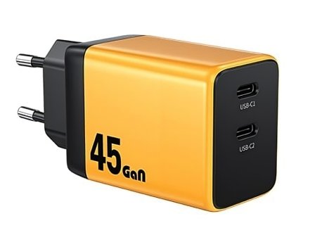 WEKOME WP-U33 Super brzi Strujni GaN Punjač, 2-porta USB (2 x 3.1 tipC) 45W, žuti