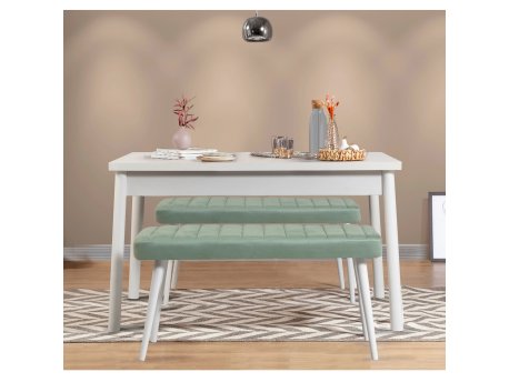 HANAH HOME Trpezarijski sto sa 2 klupe Costa 0400 White Green