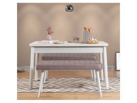 HANAH HOME Trpezarijski sto sa 2 klupe Costa 0701 White Soho Grey