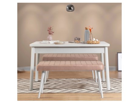 HANAH HOME Trpezarijski sto sa 2 klupe Costa 0900 White Stone