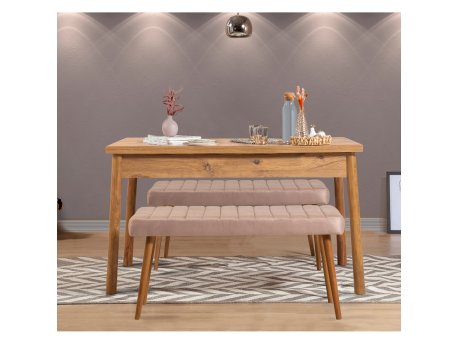 HANAH HOME Trpezarijski sto sa 2 klupe Costa 0900 Atlantic Pine Stone
