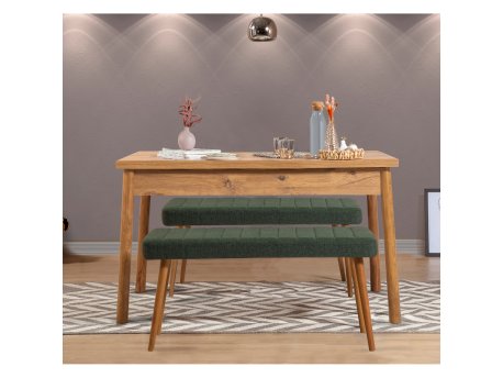 HANAH HOME Trpezarijski sto sa 2 klupe Costa 1070 Atlantic Pine Green