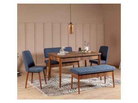 HANAH HOME Trpezarijski set Vina Walnut Dark Blue