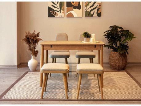 HANAH HOME Trpezarijski sto i stolice Vina Mini 02 1005 Oak Cream