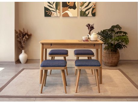 HANAH HOME Trpezarijski sto i stolice Vina Mini 05 1048 Oak Dark Blue