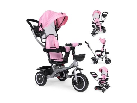 ECO TOYS 2u1 tricikl sa rotirajuim sediçtem i sklopivom tendom Pink, ECOTOYS