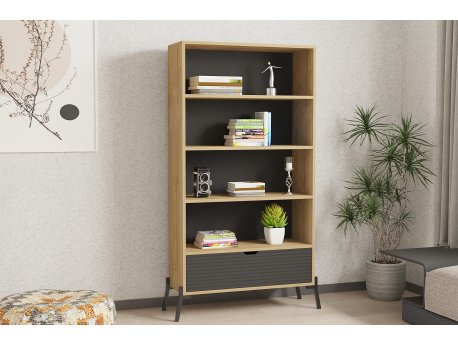 HANAH HOME Polica za knjige Numana Sapphire Oak Antracite