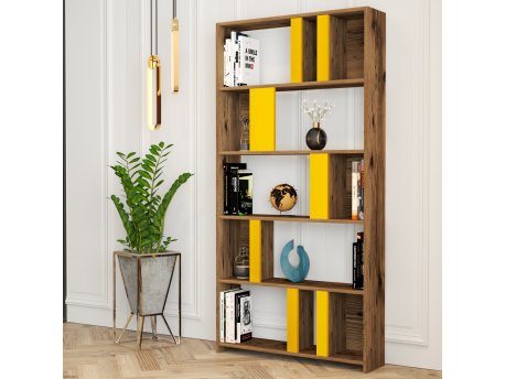 HANAH HOME Polica za knjige Lima Walnut Yellow