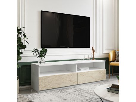 HANAH HOME TV polica Centra White Travertine