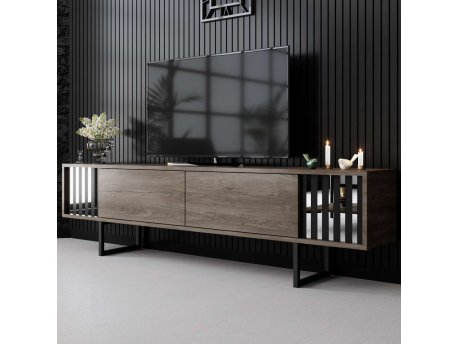 HANAH HOME TV polica Chrome Line Walnut Black