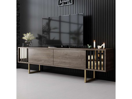 HANAH HOME TV polica Gold Line Walnut Black